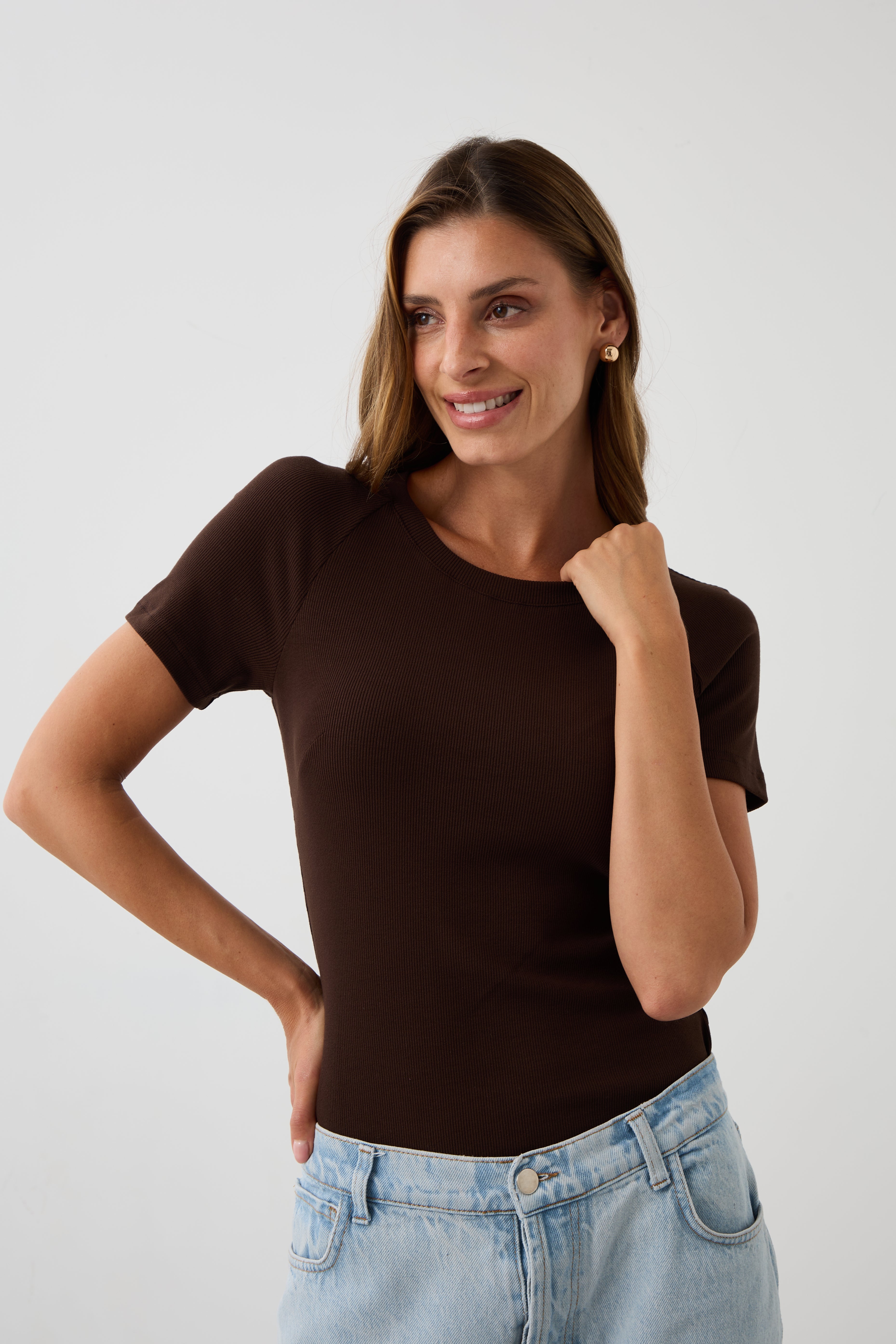 Blouse SAWCIA WITH SHORT SLEEVE roast coffee