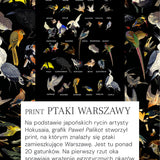 Print Ptaki Warszawy – kolorowy wzór z ponad 20 gatunkami ptaków, inspirowany japońskimi rycinami Hokusai