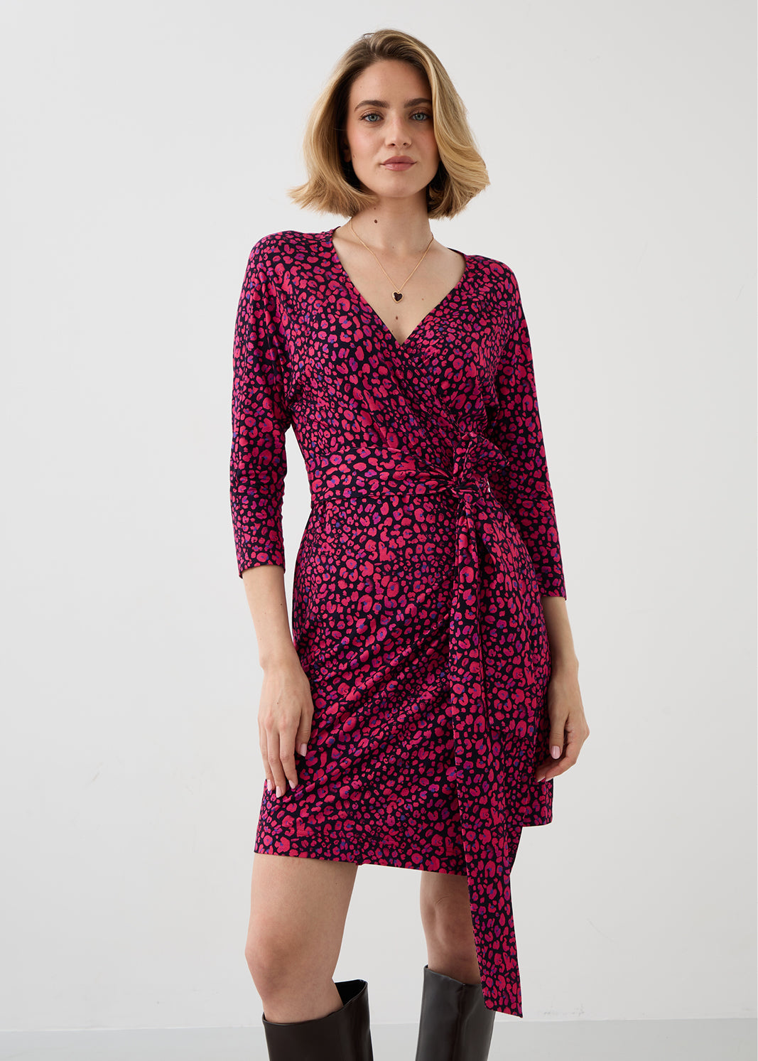 Dress GODDESS ABOVE THE KNEE mini leopard pink & art blue print