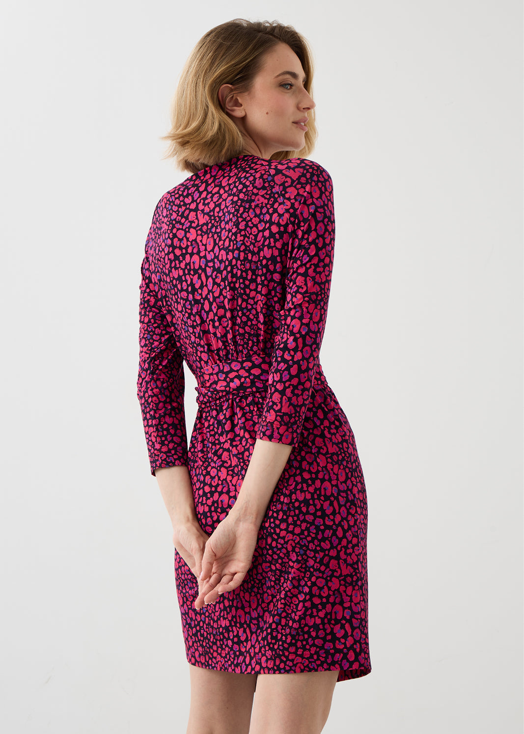 Dress GODDESS ABOVE THE KNEE mini leopard pink & art blue print