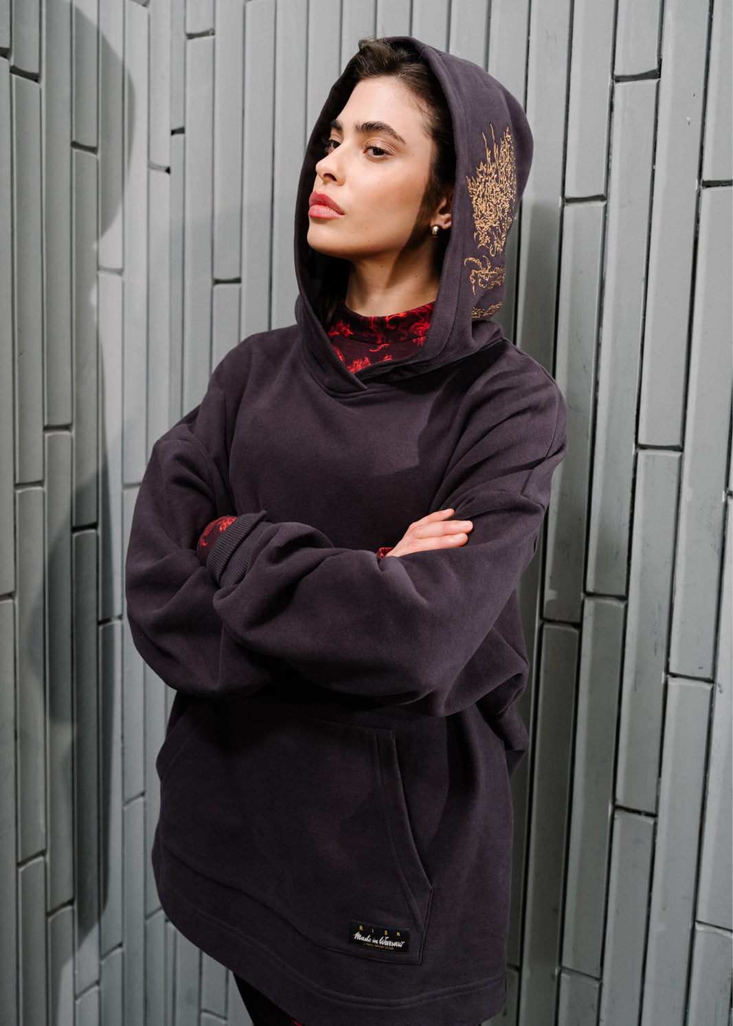 Hoodie LOVE YOU MORE nearly black Swanski Studio embroidery