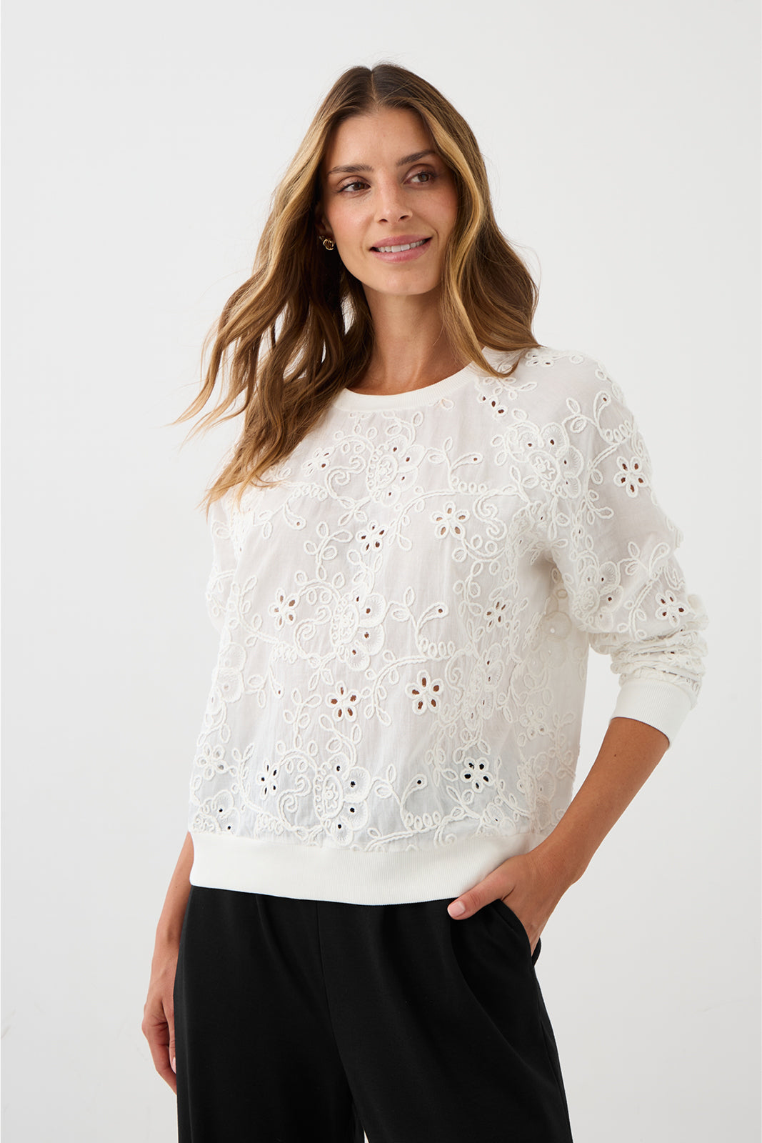 Sweatshirt LUCY IN THE SKY richelieu white embroidery
