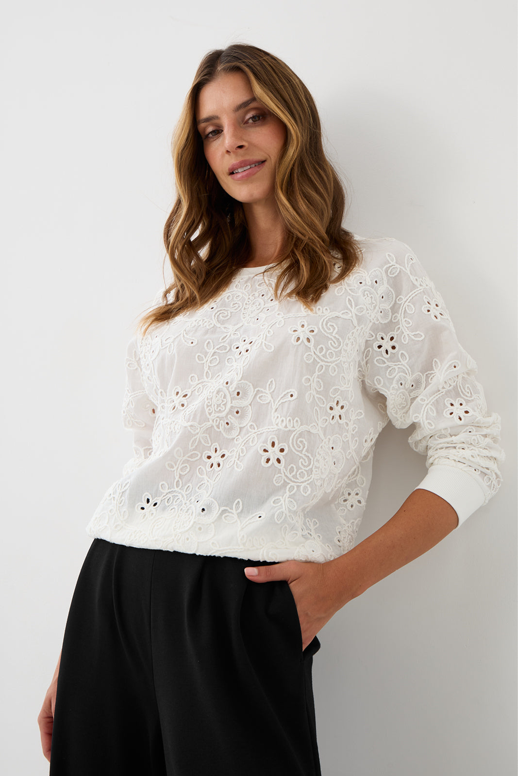 Sweatshirt LUCY IN THE SKY richelieu white embroidery