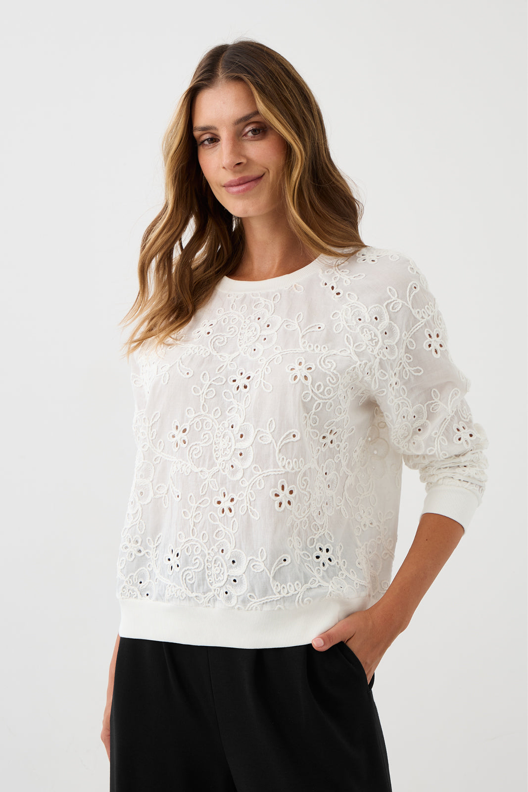 Sweatshirt LUCY IN THE SKY richelieu white embroidery