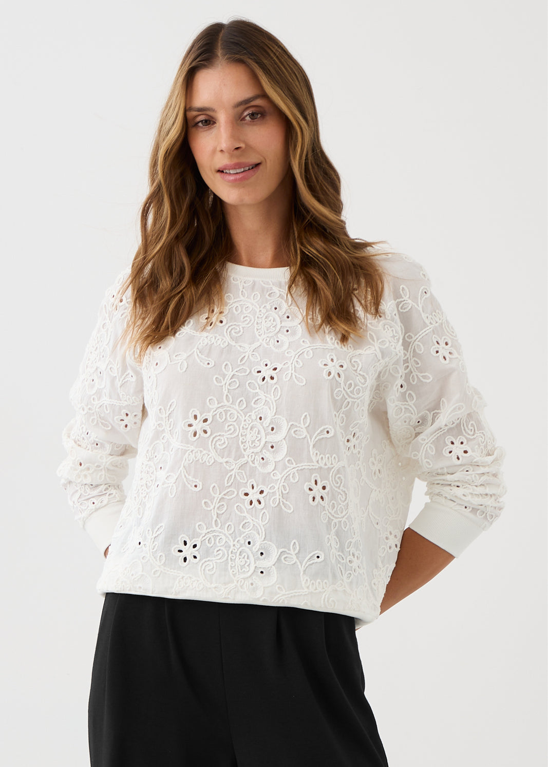 Sweatshirt LUCY IN THE SKY richelieu white embroidery
