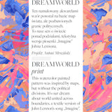 Wzór DREAMWORLD – akwarelowy print inspirowany mapą świata bez granic, tekstylna wersja piosenki Imagine