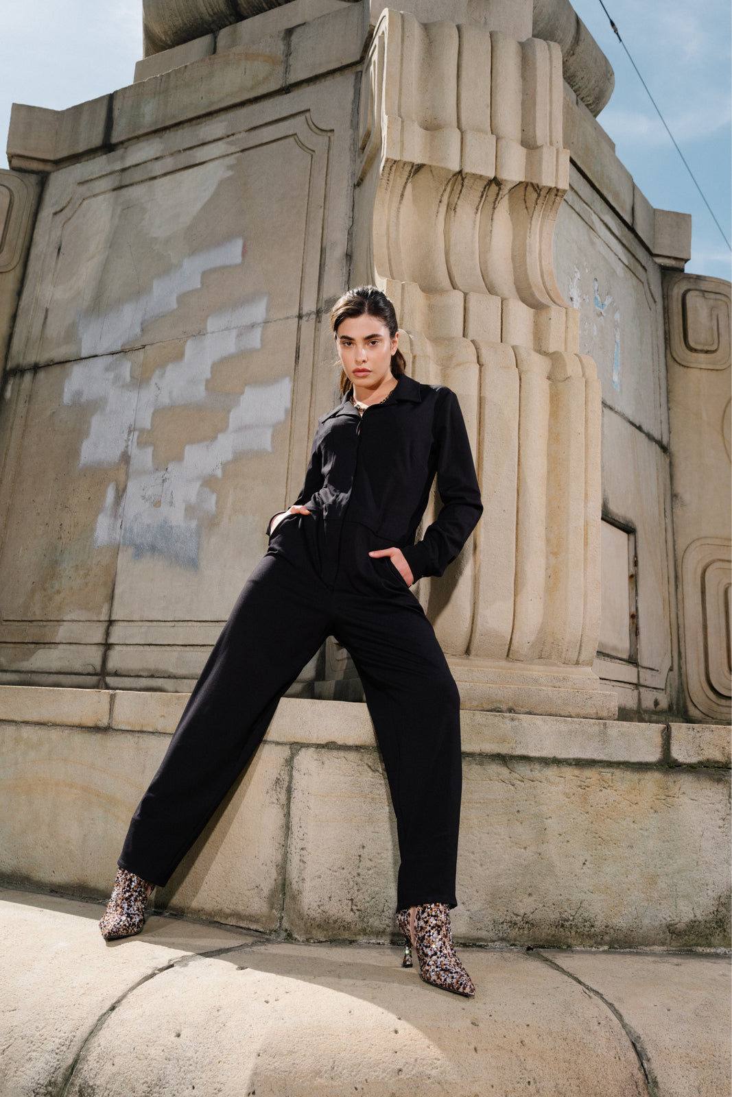 Jumpsuit WORKWEAR black Swanski Studio embroidery