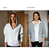 Szara bluza z kapturem i sweter z marynarką – stylowy look z polskiej marki odzieżowej
