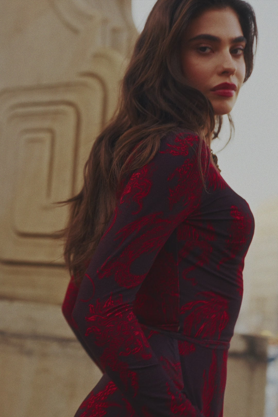 Dress DREAMGIRL with long sleeves Swanski Studio red print