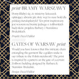 Elegancki print Bramy Warszawy – złoty wzór inspirowany metaloplastyką, projekt Paweł Palikot