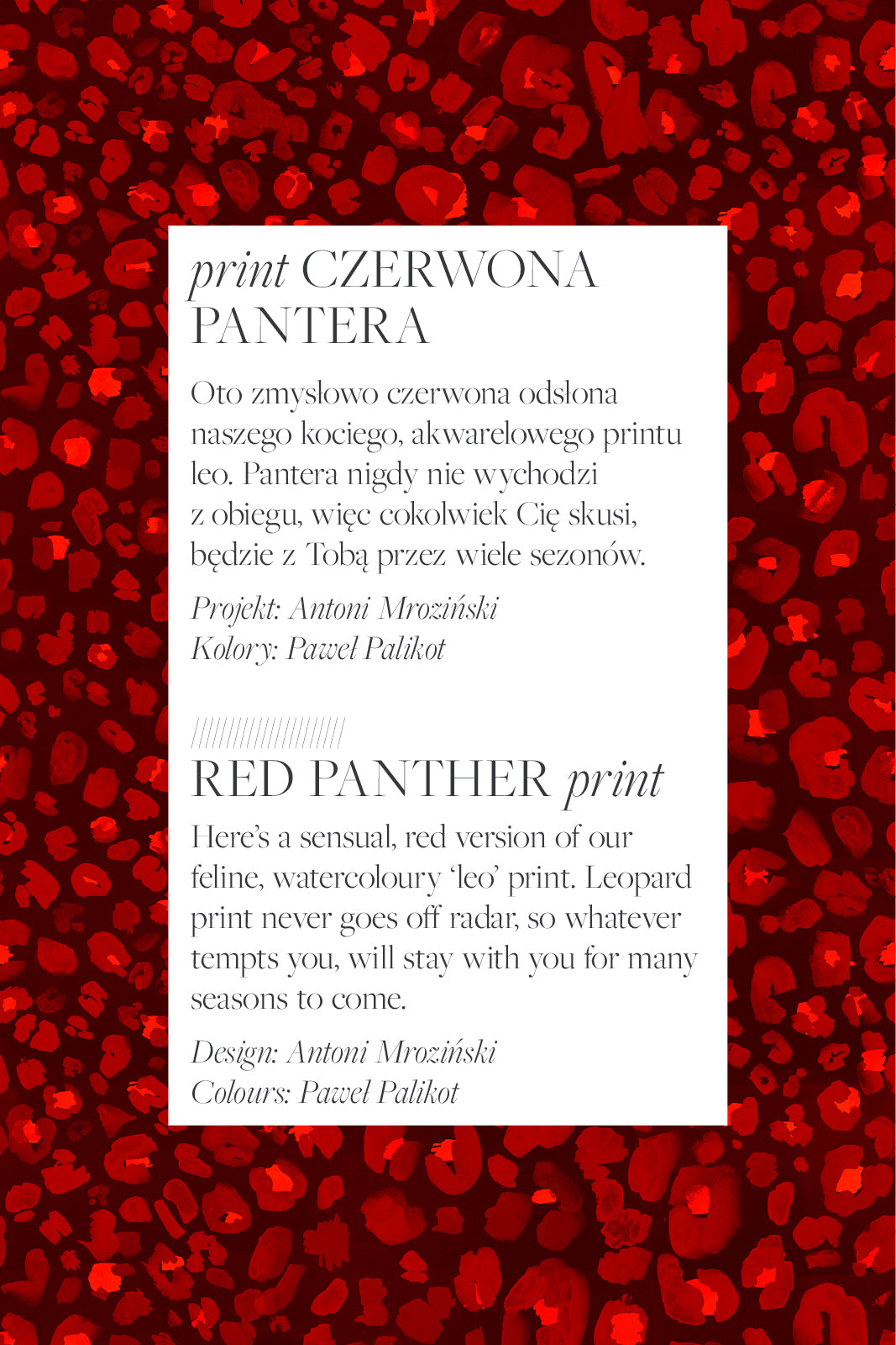 Czerwony print pantera – akwarelowy wzór leoparadowy, idealny na wiele sezonów, projekt Antoni Mroziński