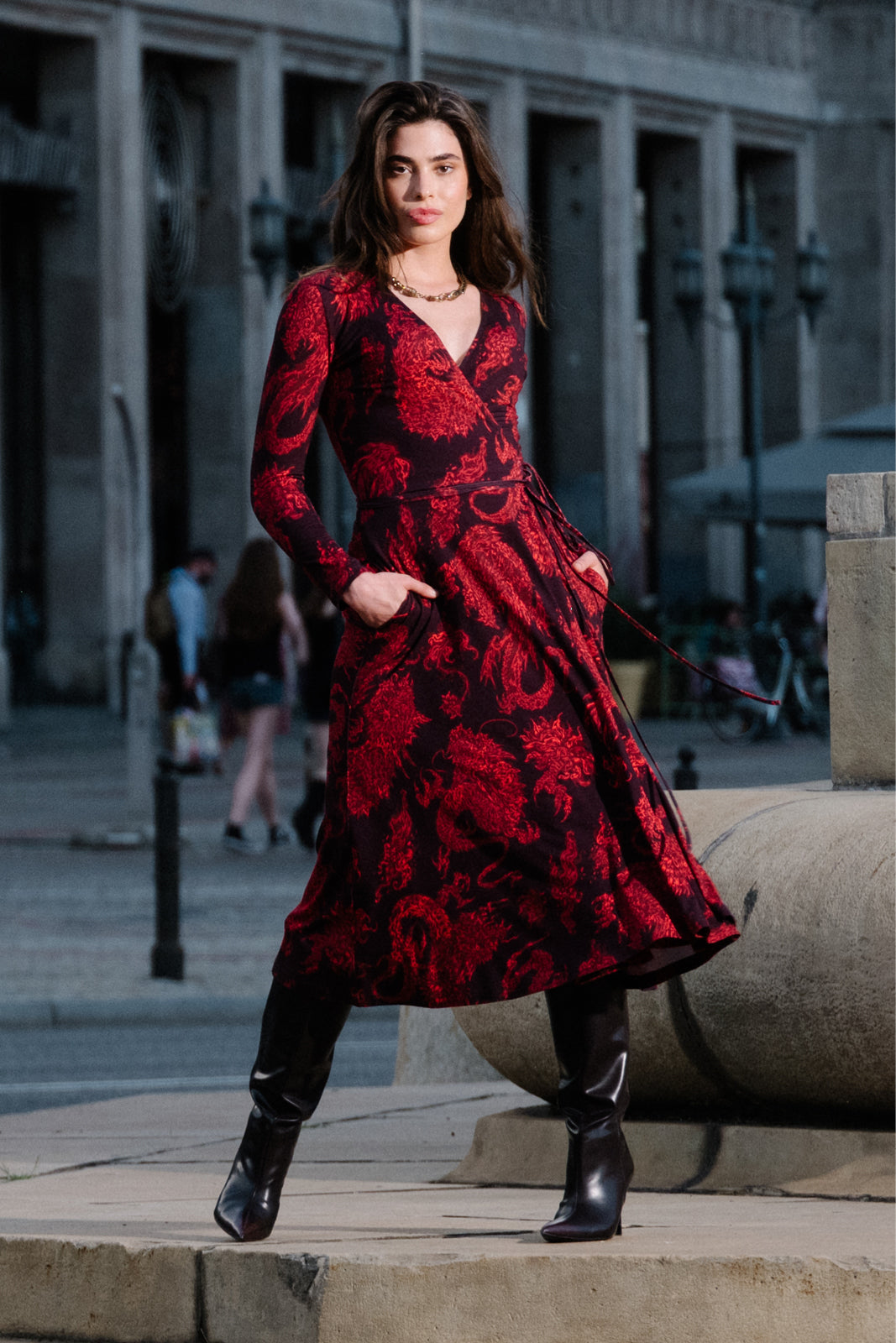 Dress DREAMGIRL with long sleeves Swanski Studio red print