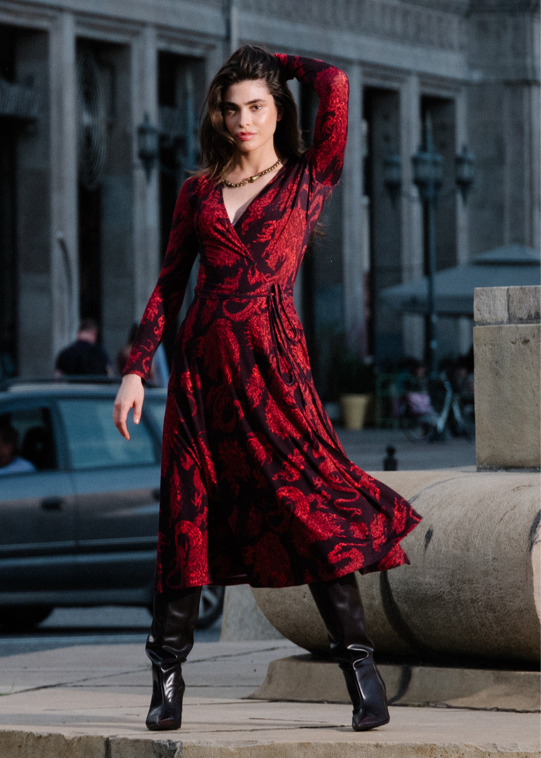 Dress DREAMGIRL with long sleeves Swanski Studio red print