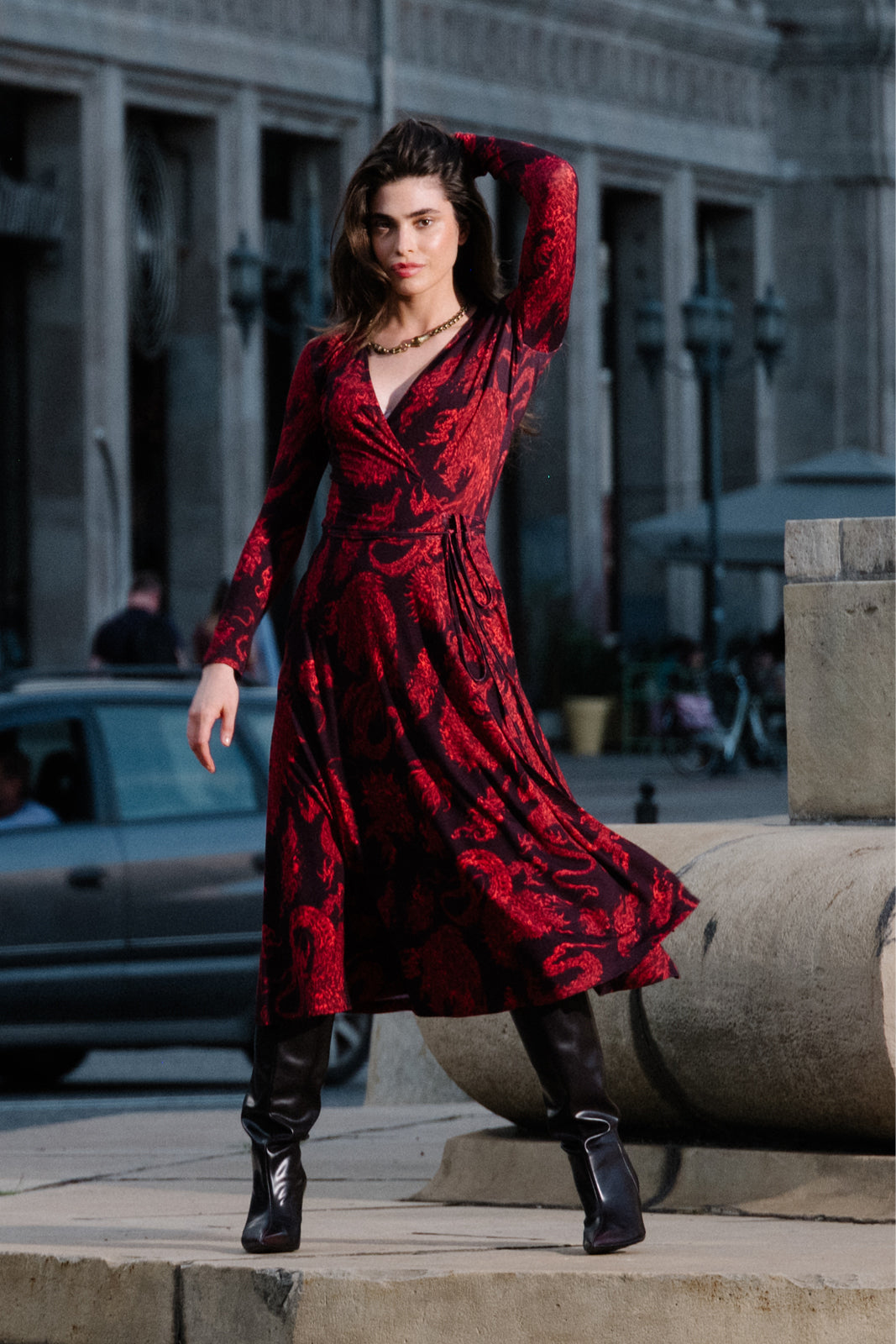 Dress DREAMGIRL with long sleeves Swanski Studio red print