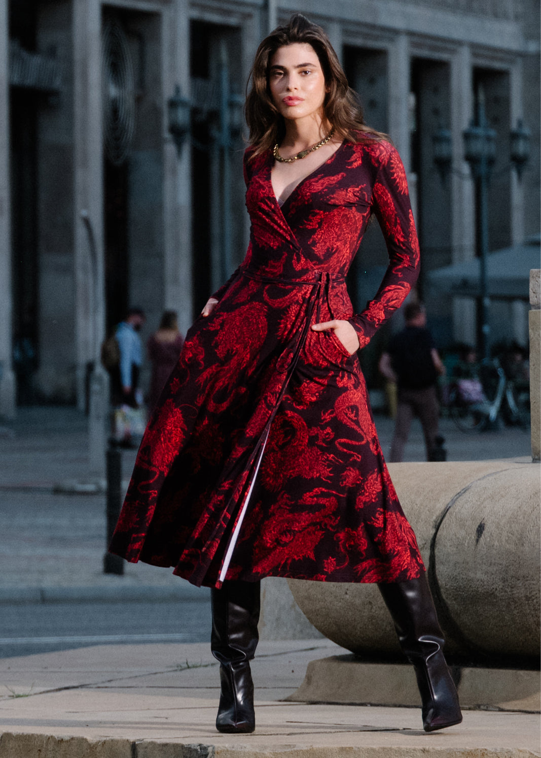 Dress DREAMGIRL with long sleeves Swanski Studio red print