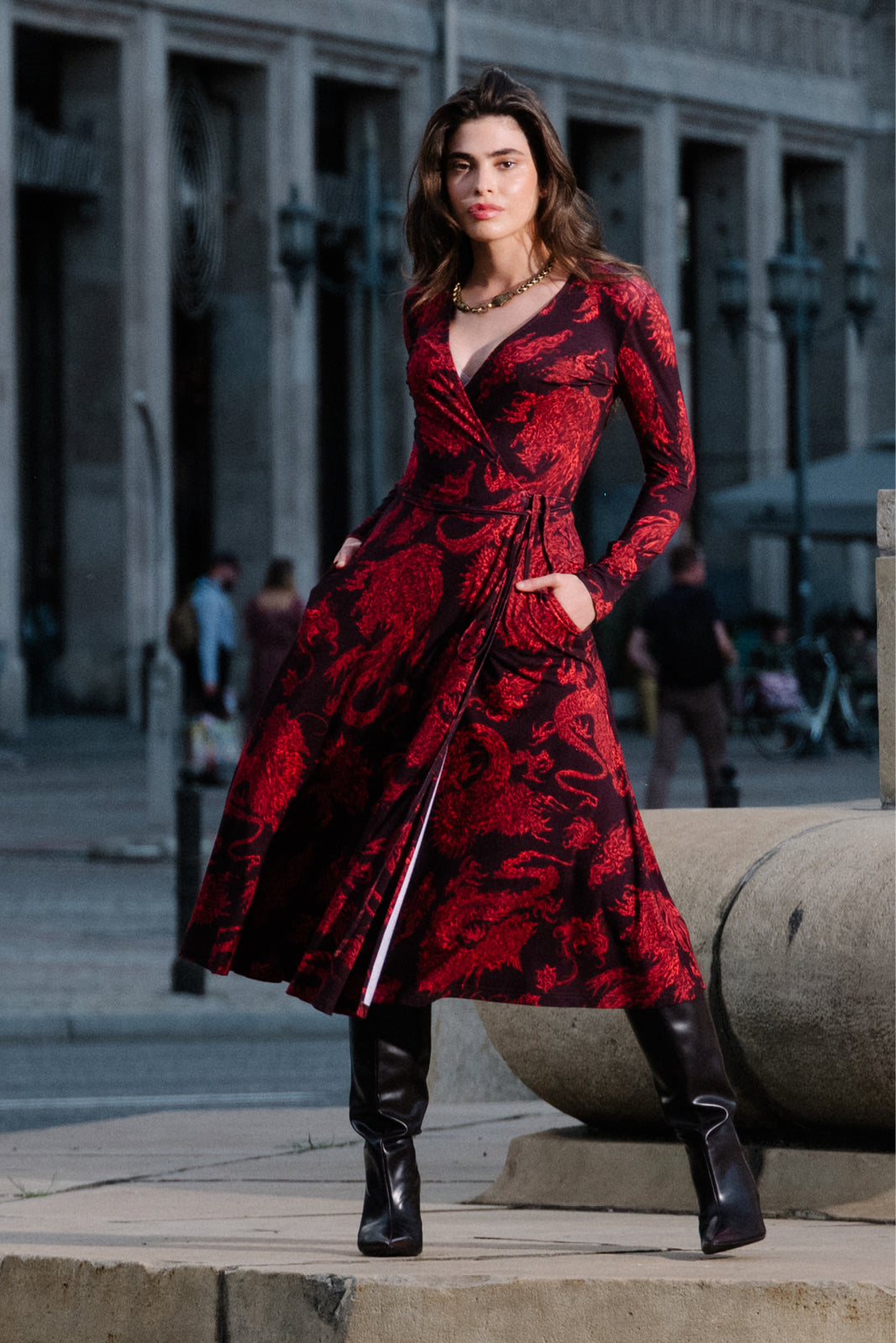 Dress DREAMGIRL with long sleeves Swanski Studio red print