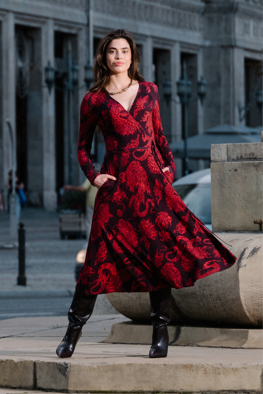 Dress DREAMGIRL with long sleeves Swanski Studio red print
