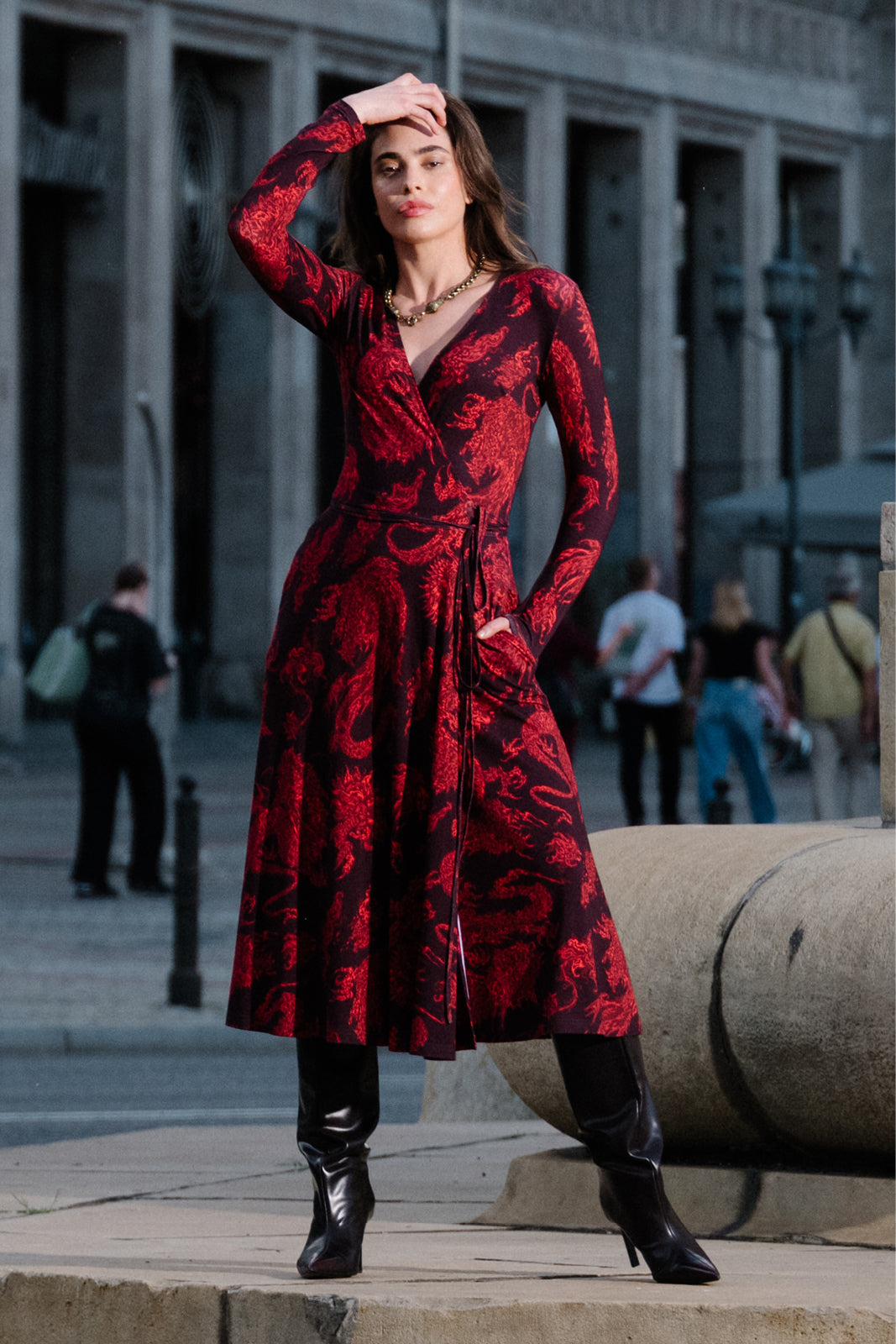 Dress DREAMGIRL with long sleeves Swanski Studio red print