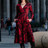 Dress DREAMGIRL with long sleeves Swanski Studio red print