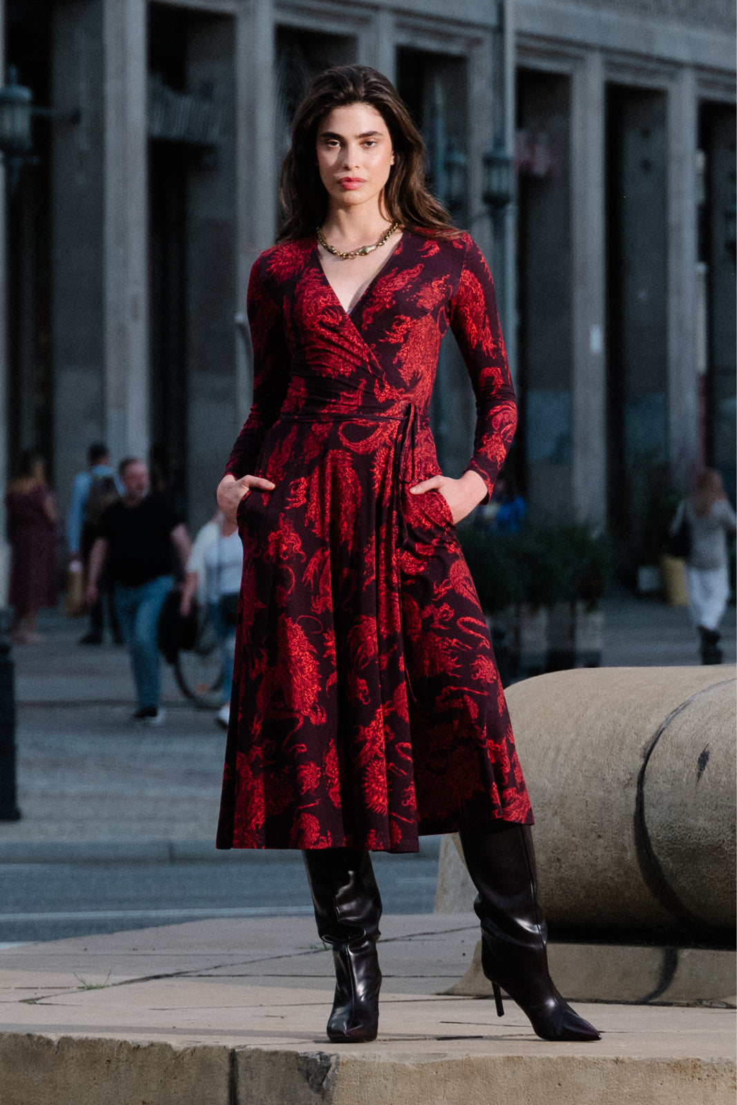 Dress DREAMGIRL with long sleeves Swanski Studio red print