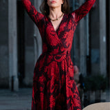 Dress DREAMGIRL with long sleeves Swanski Studio red print