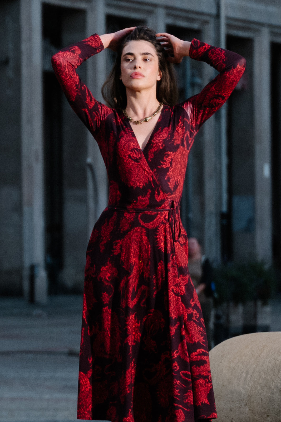 Dress DREAMGIRL with long sleeves Swanski Studio red print